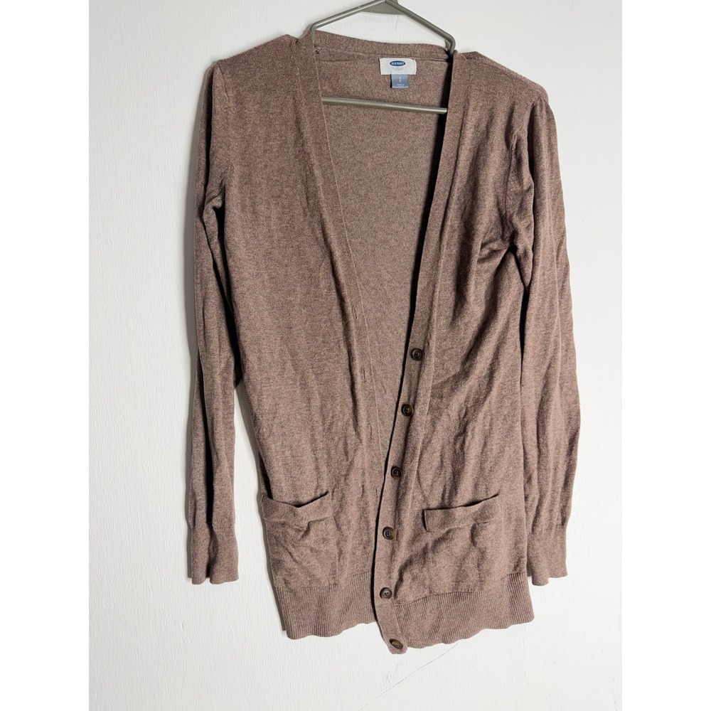 Old Navy Womens Small Mocha Brown Button Front V-Neck Cardigan Sweater Pockets